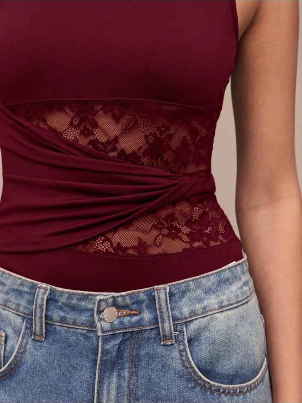 SHEIN Red Lace Detailed Bodysuit - Picture 4 of 15
